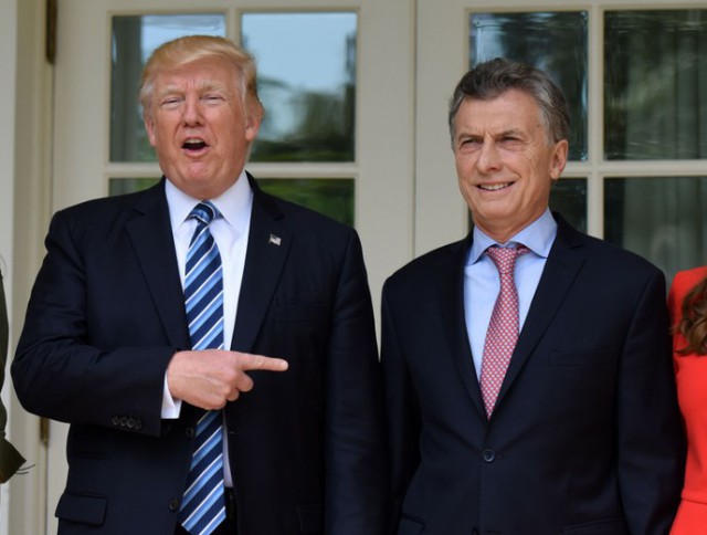 U.S. President Donald Trump and First Lady Melania Trump welcome President Mauricio Macri of Argentina and the First Lady of Argentina Juliana Awada at the White House